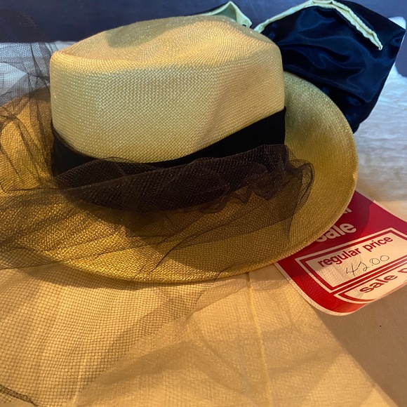 Vintage Ruth Alan Designs yellow with black netting and bow hat - Picture 1 of 5